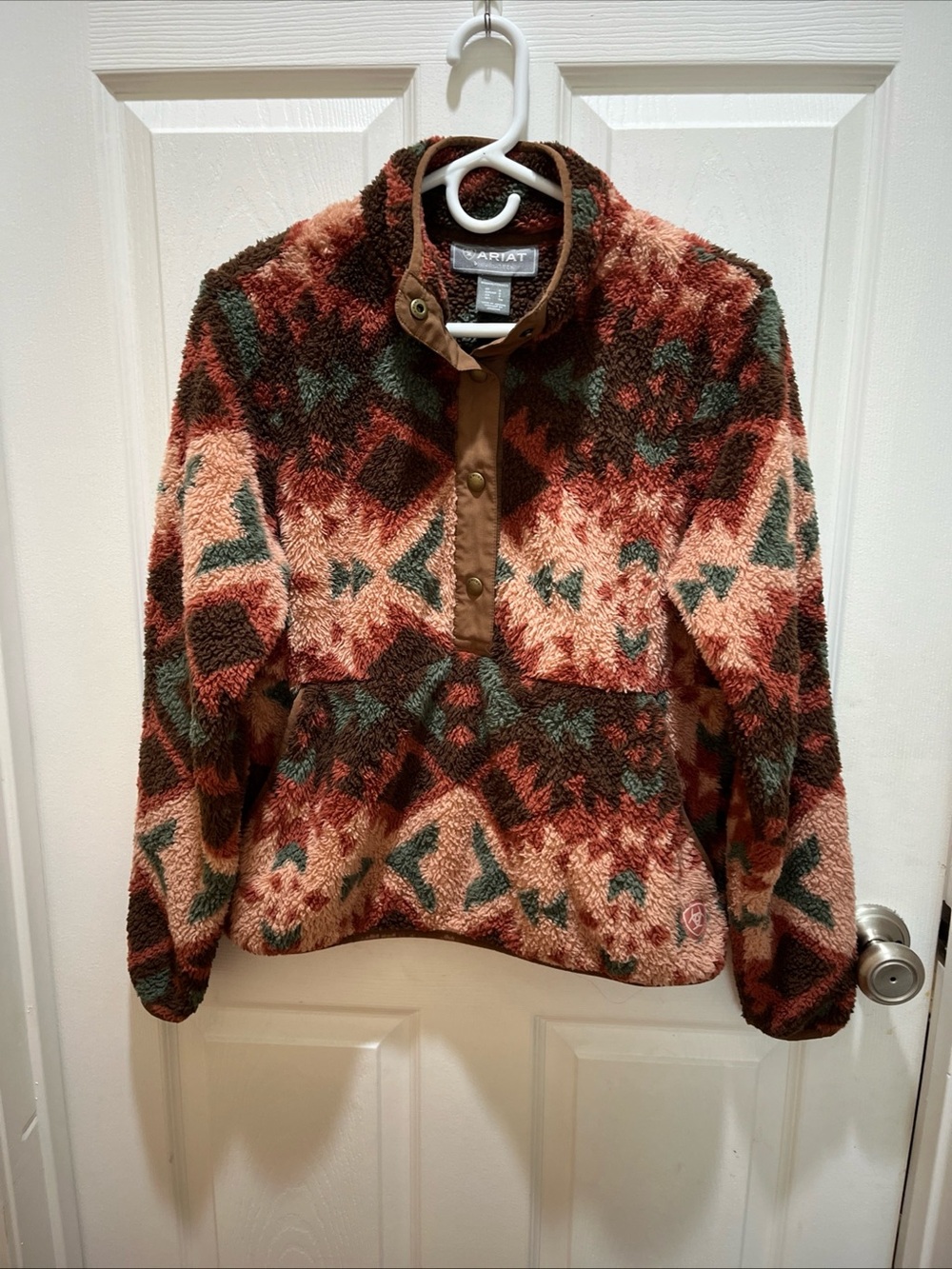 Ariat Berber Plainsview Sweatshirt Women Large Aztec AOP Snap Fleece Pullover